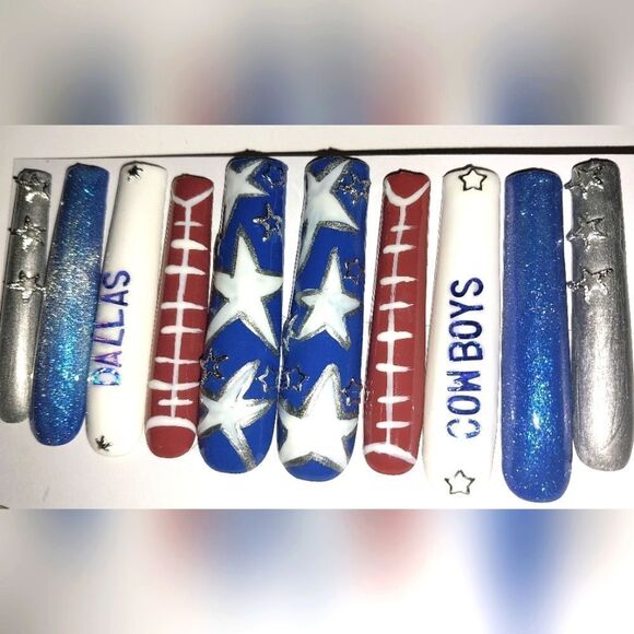 Hand crafted custom Dallas Cowboys 10pc xxl acrylic press on nails - Picture 3 of 6